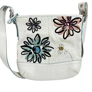 Coach Cream Floral Embroidered Shoulder Bag